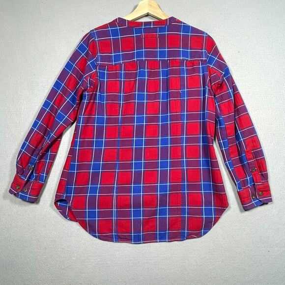 Duluth Trading Co Flannel Shirt‎ Women XS Red Blue Plaid Round Neck Gorpcore - Picture 10 of 12